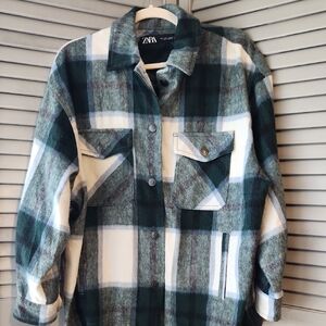 Zara Shacket Button Down Pockets Collar Cozy